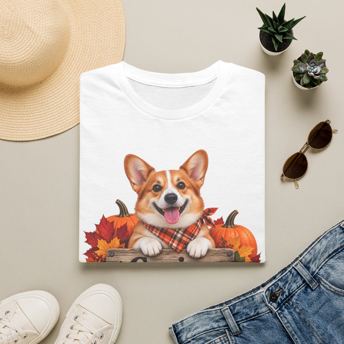 Corgi Fall Tee — 'Canine Chaos Co.' Autumn Pumpkin Dog T-Shirt