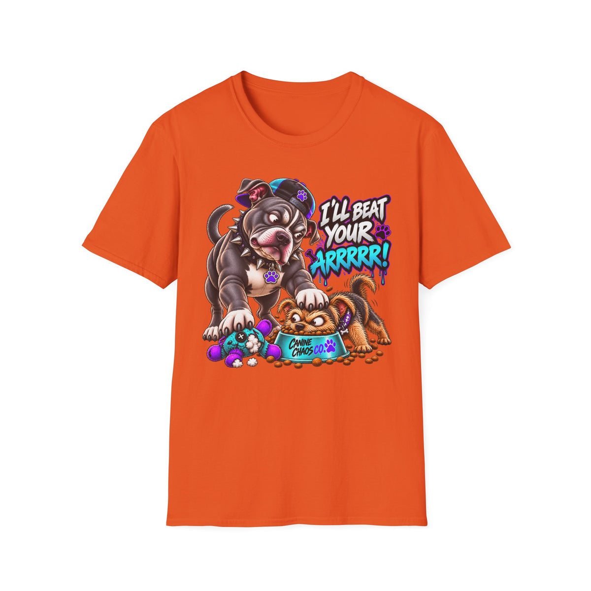 Pitbull Playful Tease T-Shirt – "I'll Beat Your Arghhh!" Cute Cartoon Dog Tee