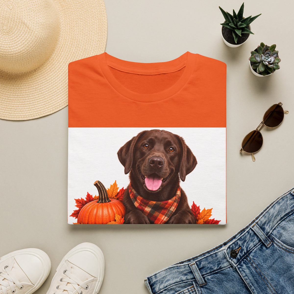 Chocolate Labrador Fall T-Shirt — "Canine Chow Co." Thanksgiving Pumpkin Tee