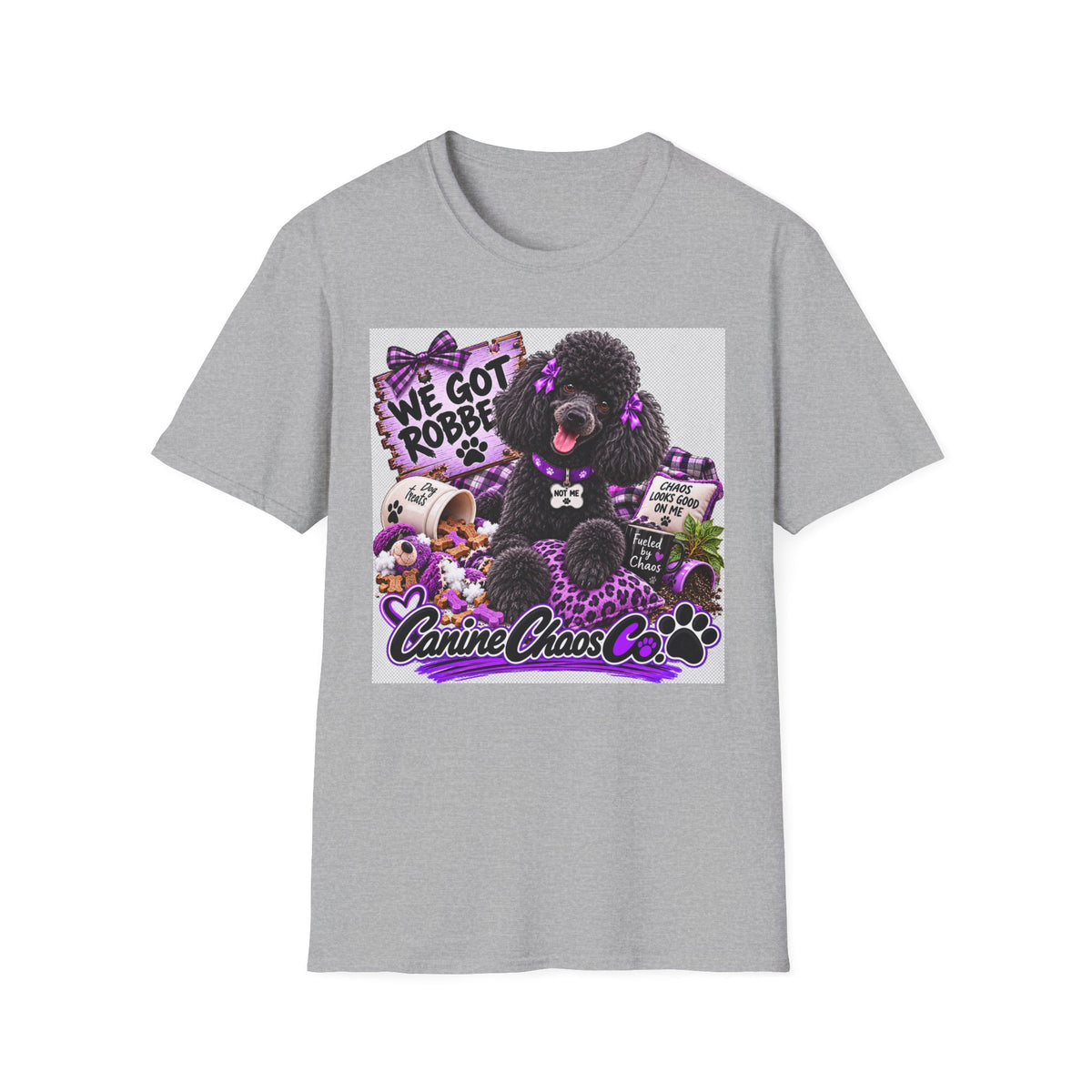 Poodle Paw Print Tee — “We Got Robbed” Canine Chaos Co. Graphic Shirt