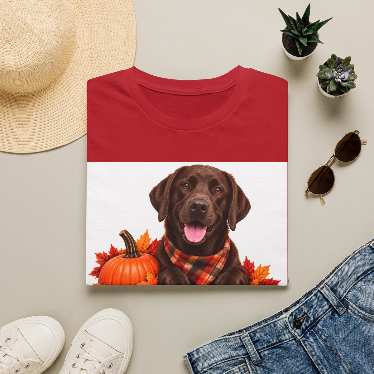 Chocolate Labrador Fall T-Shirt — "Canine Chow Co." Thanksgiving Pumpkin Tee