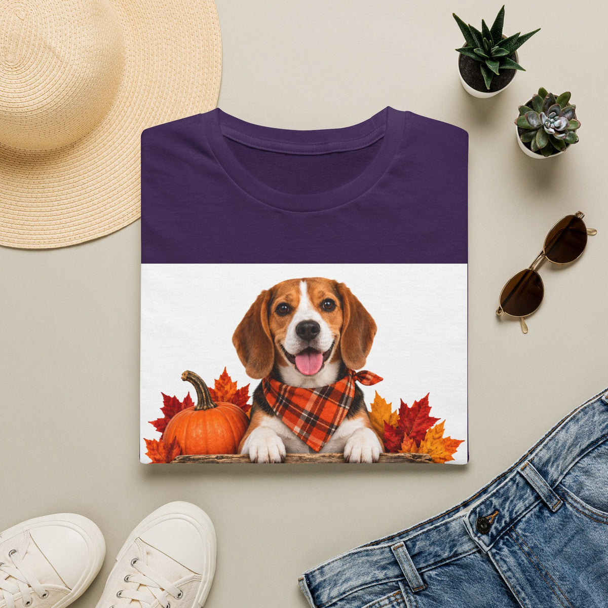 Beagle Fall Tee — "Canine Chaos Co." Autumn Pumpkin Dog T-Shirt
