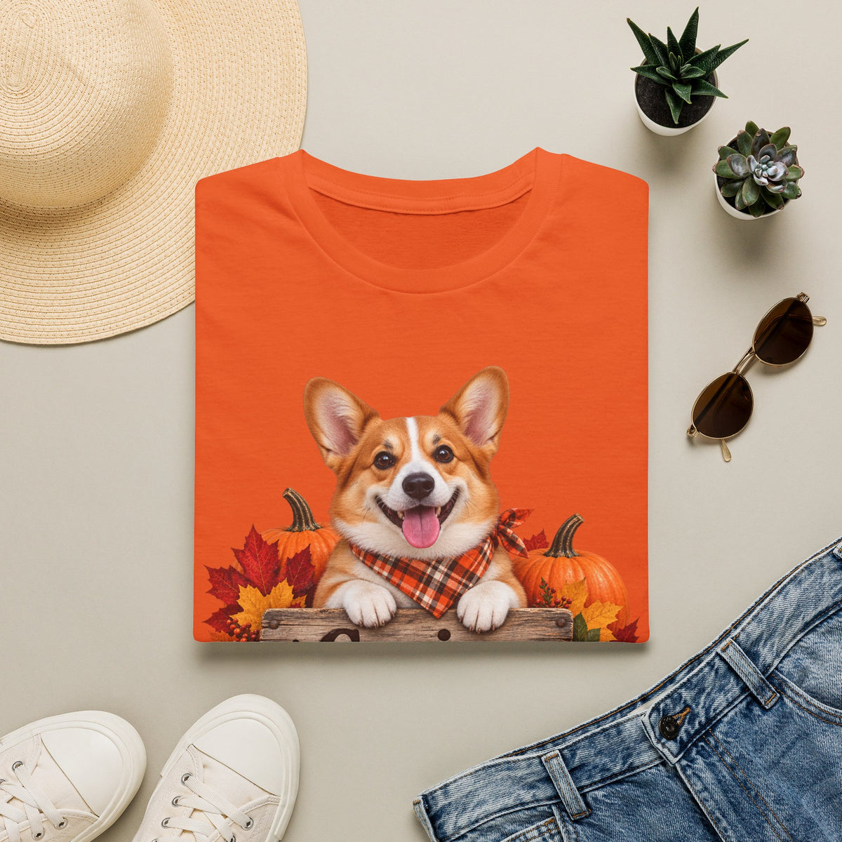 Corgi Fall Tee — 'Canine Chaos Co.' Autumn Pumpkin Dog T-Shirt