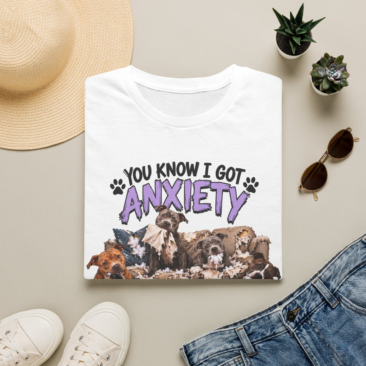 T-Shirt — "You Know I Got Anxiety" Cute Rescue Dogs Graphic Tee — Canine Chaos Co.