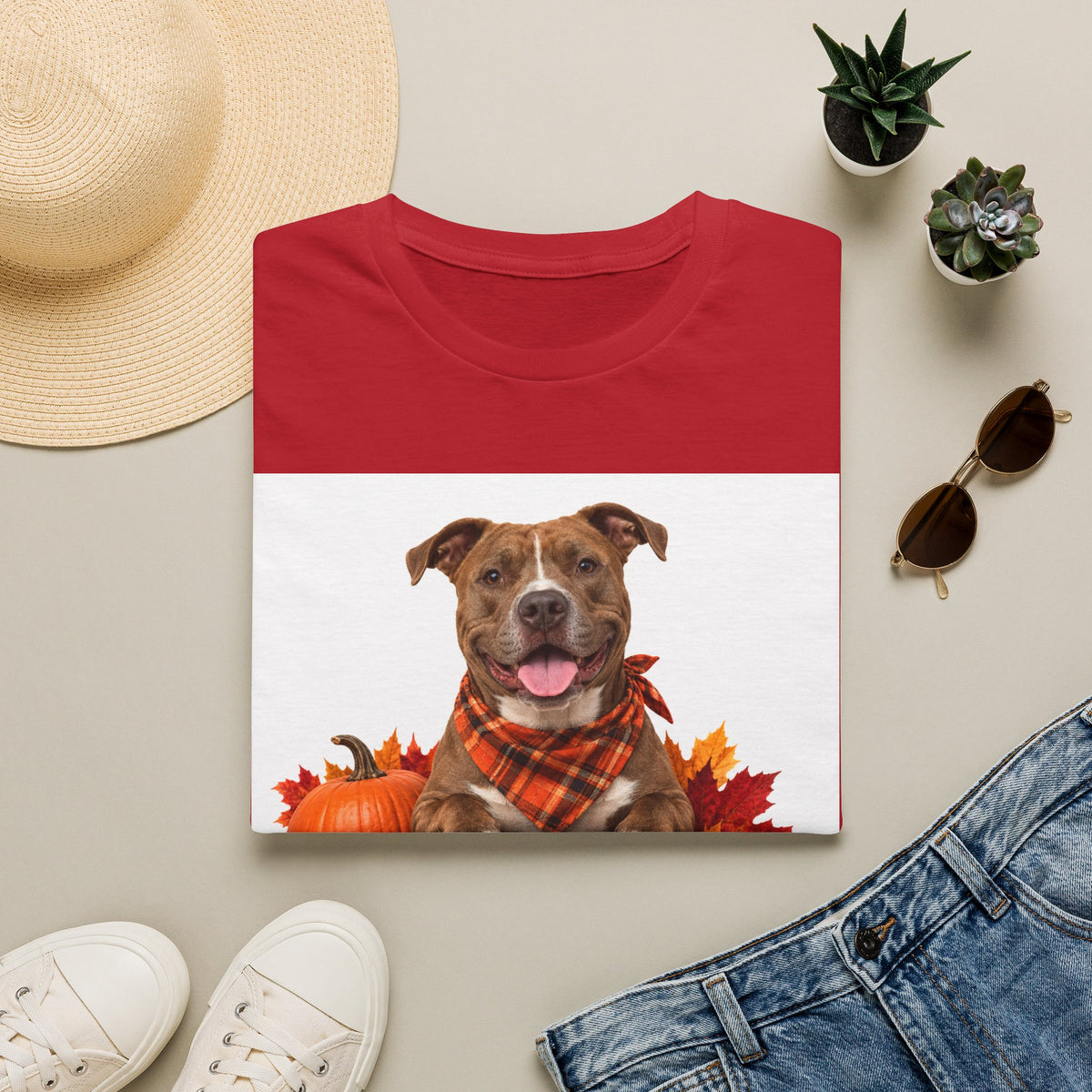 Fall Canine Crew T-Shirt — Plaid Bandana Dog Pumpkin Autumn Tee