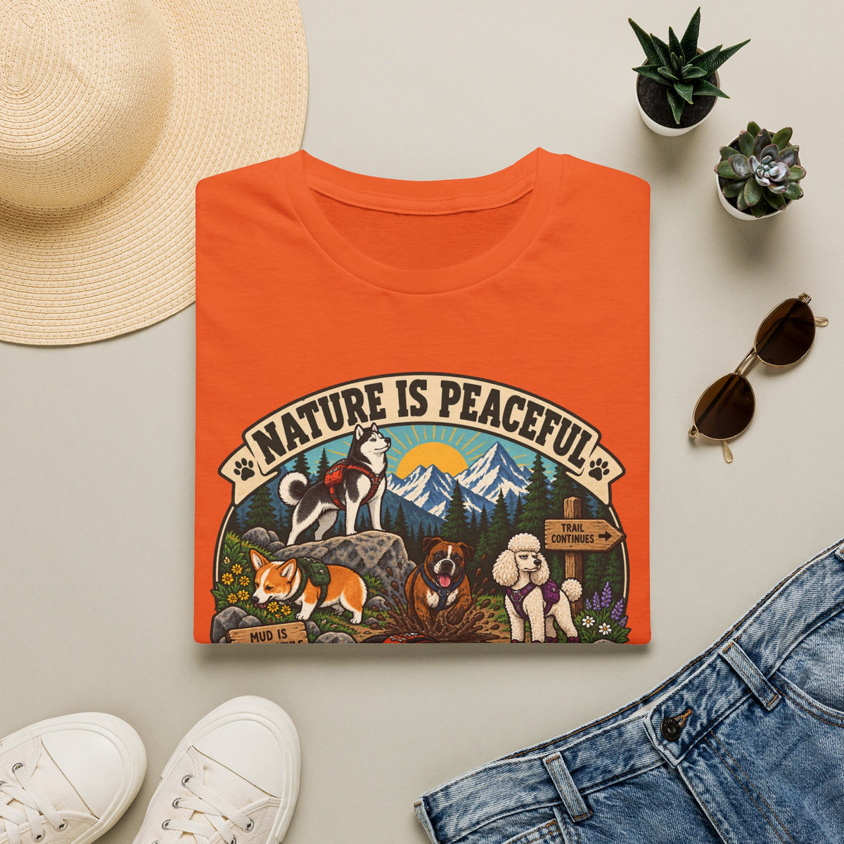 Nature Is Peaceful T-Shirt — Dog Lovers Hiking Graphic Tee