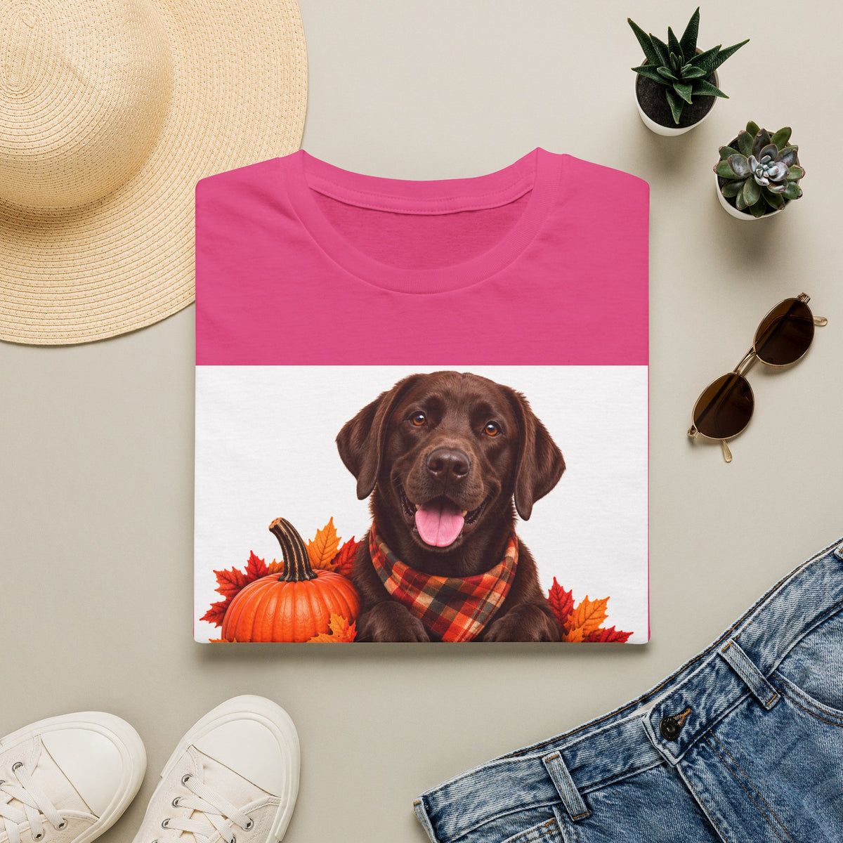 Chocolate Labrador Fall T-Shirt — "Canine Chow Co." Thanksgiving Pumpkin Tee