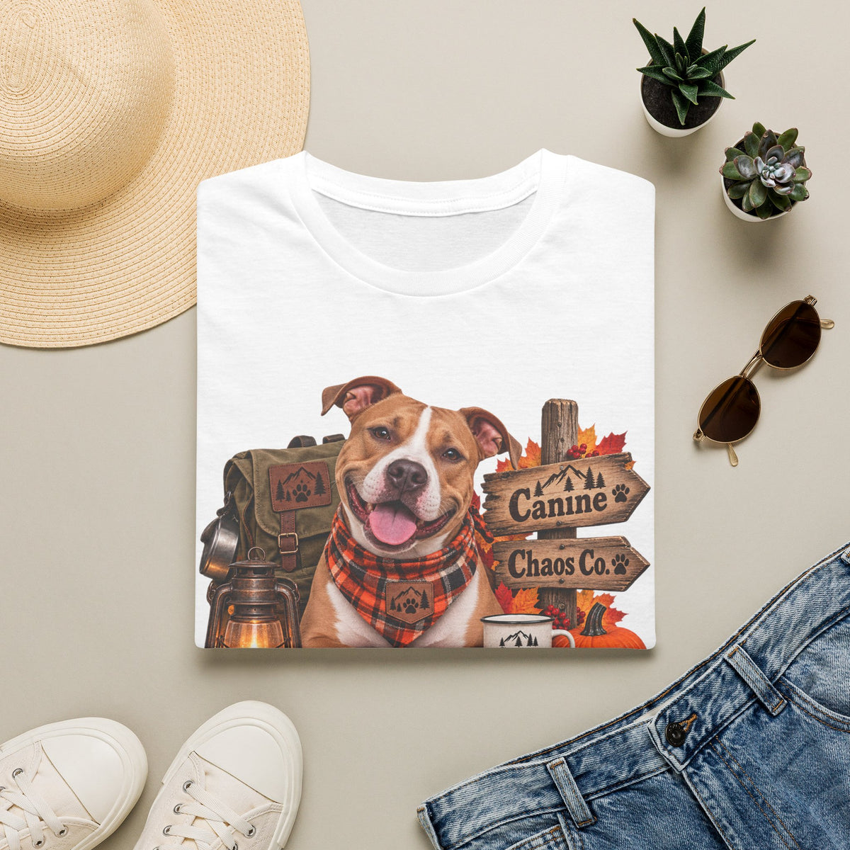 Canine Chaos Co. Fall Dog T-Shirt — Cute Plaid Bandana Puppy Tee