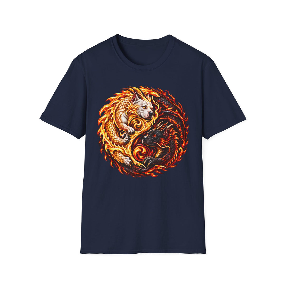Pit Bull Dragon Yin Yang T-Shirt — Fiery Fox and Shadow Dragon Graphic Tee