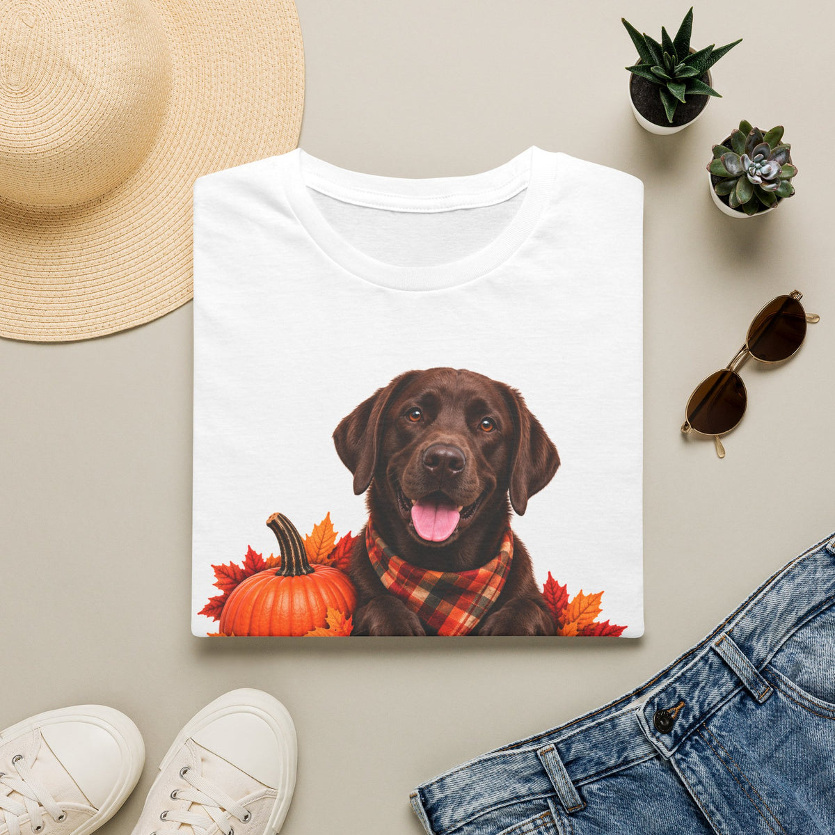 Chocolate Labrador Fall T-Shirt — "Canine Chow Co." Thanksgiving Pumpkin Tee