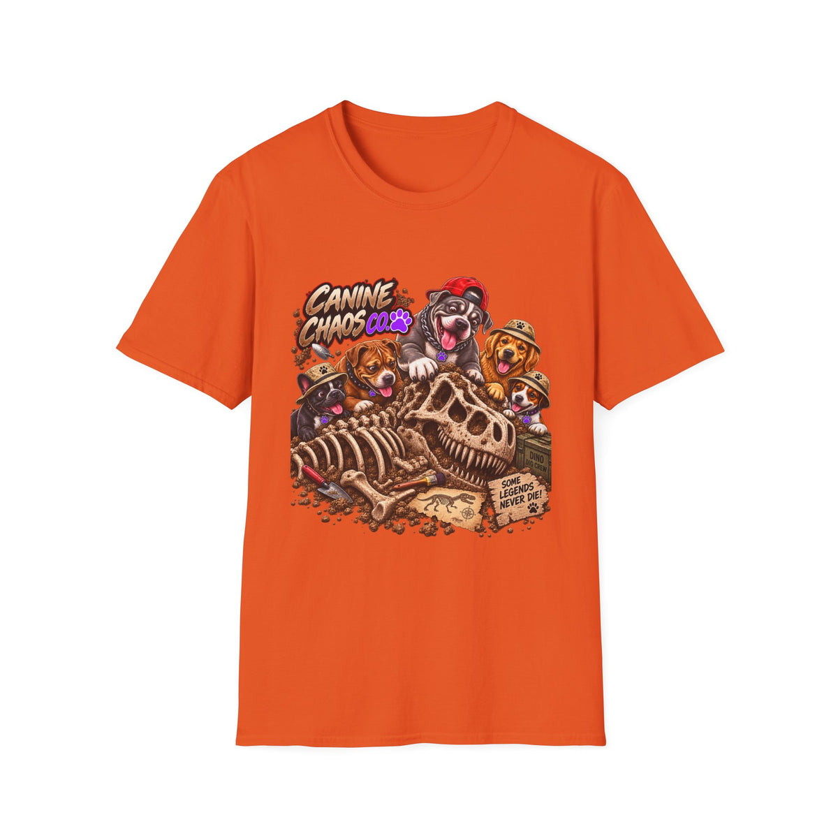 Canine Chaos T‑Shirt — Dogs Digging Up Dinosaur Bones Graphic Tee