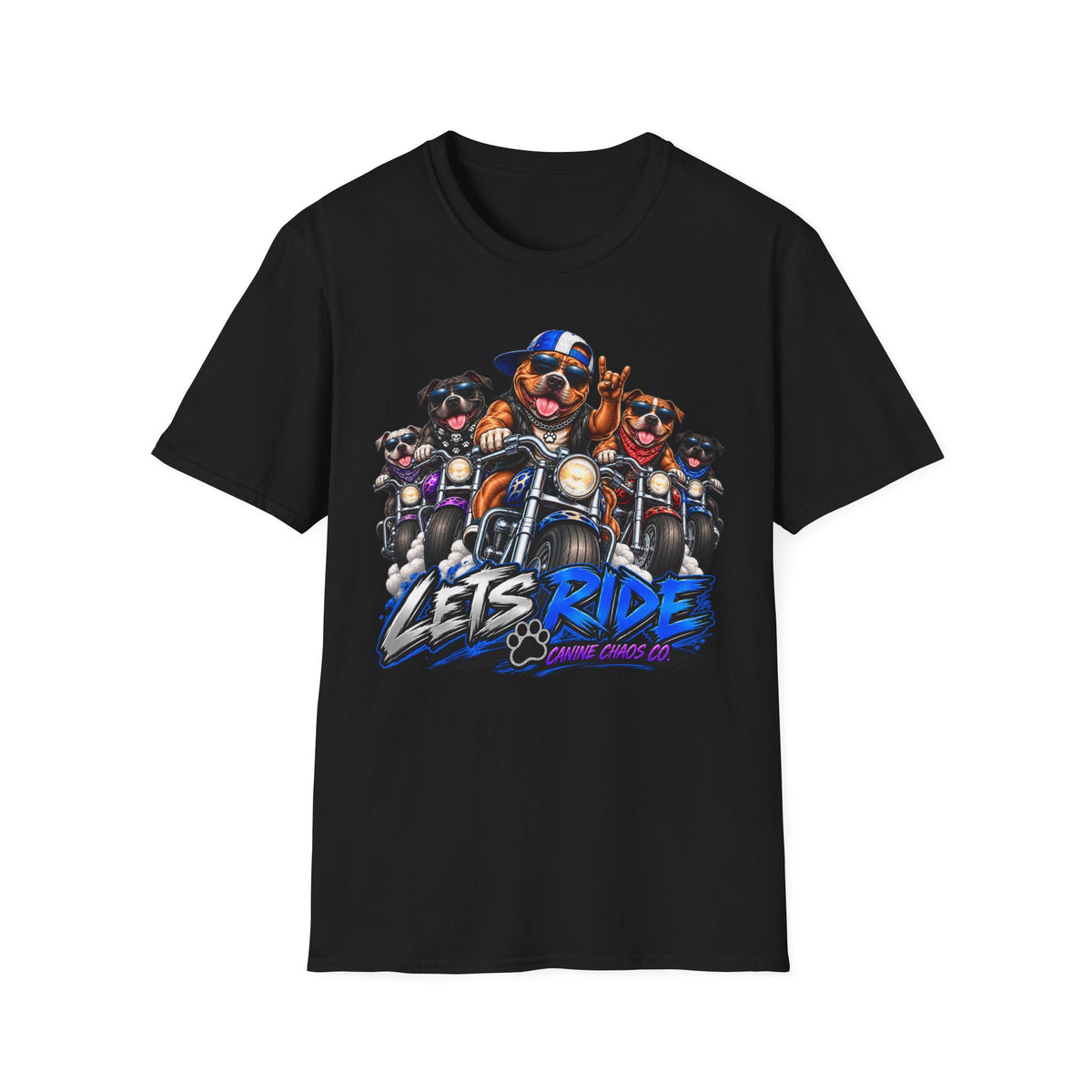 Lets Ride Dog Motorcycle T-Shirt — Funny Biker Dogs Graphic Tee