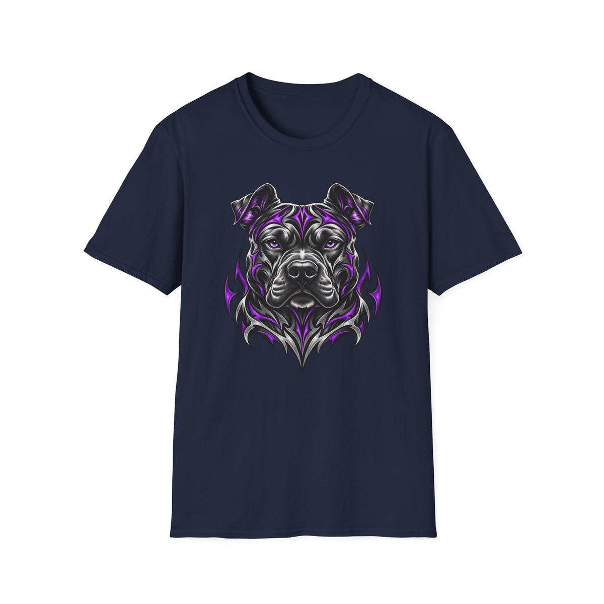 Staffordshire Bull Terrier Tribal Art T-Shirt — Purple Accent Dog Portrait Tee