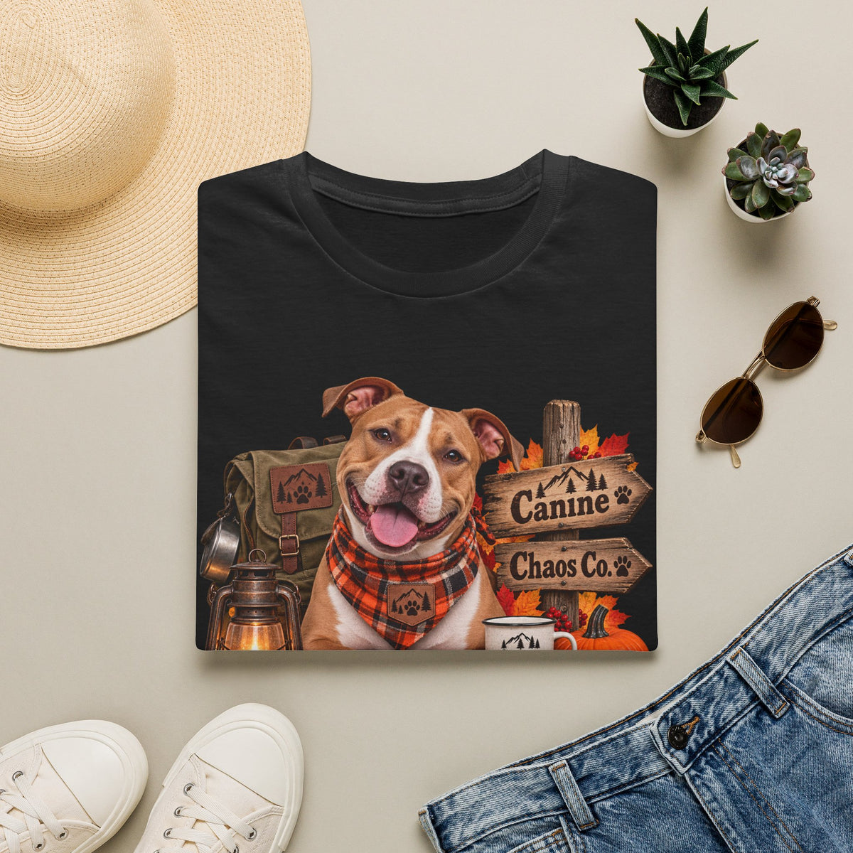 Canine Chaos Co. Fall Dog T-Shirt — Cute Plaid Bandana Puppy Tee
