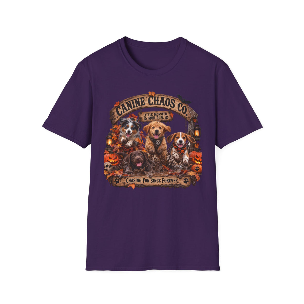 Canine Chaos Co. T-Shirt – Cute Puppies Autumn Floral Graphic Tee