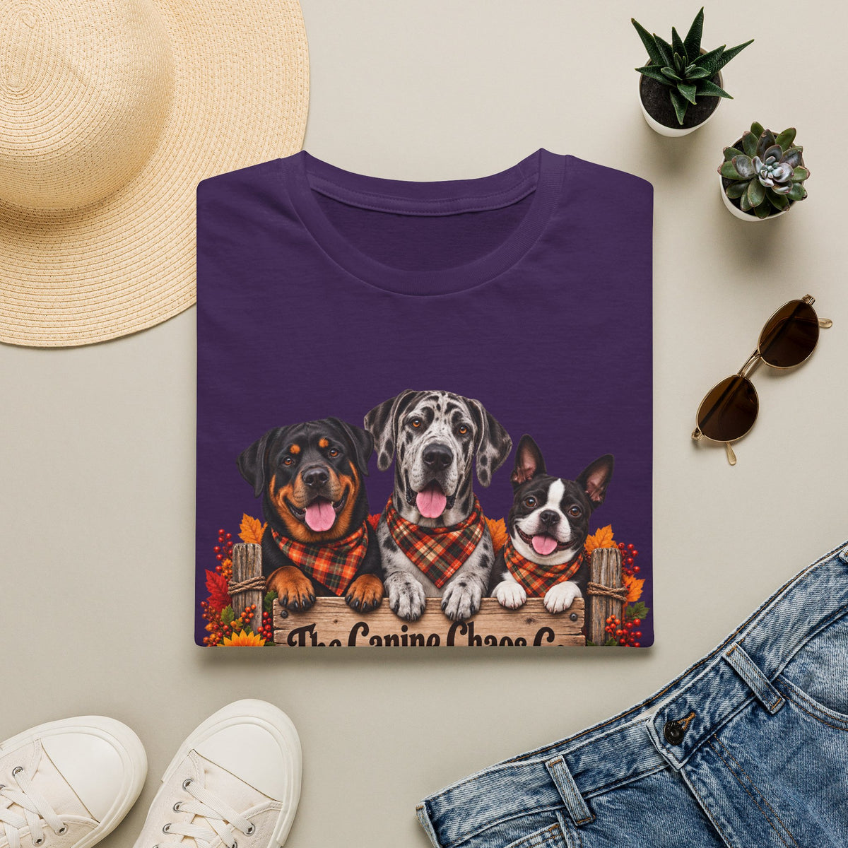 T-Shirt — Autumn Dogs Trio 'The Canine Chase Co.' Fall Graphic Tee
