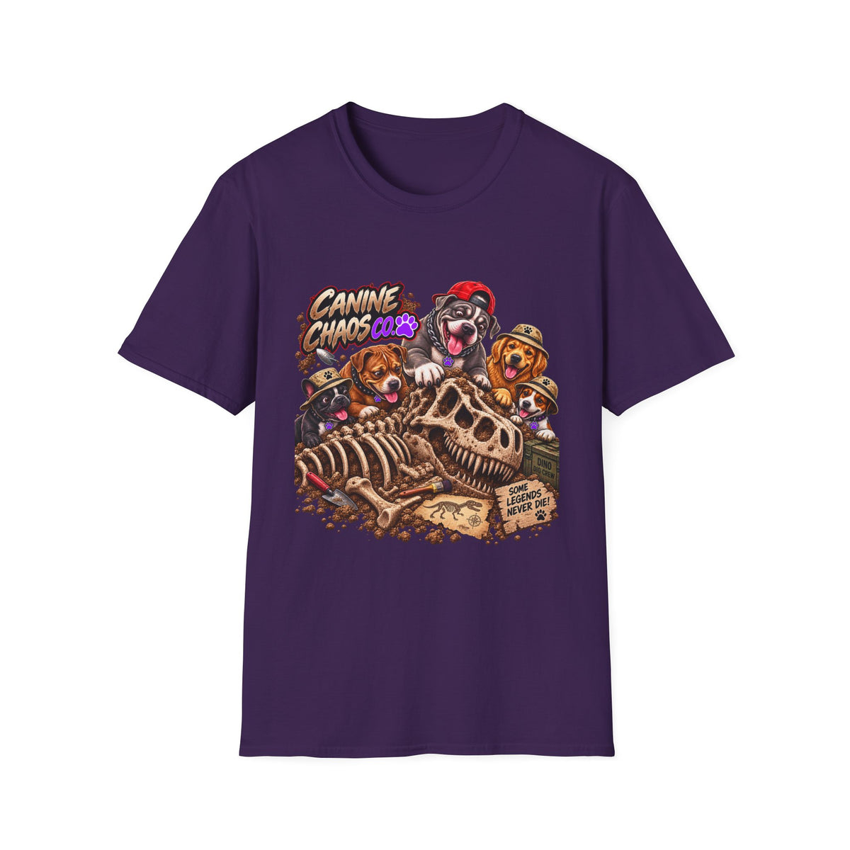 Canine Chaos T‑Shirt — Dogs Digging Up Dinosaur Bones Graphic Tee