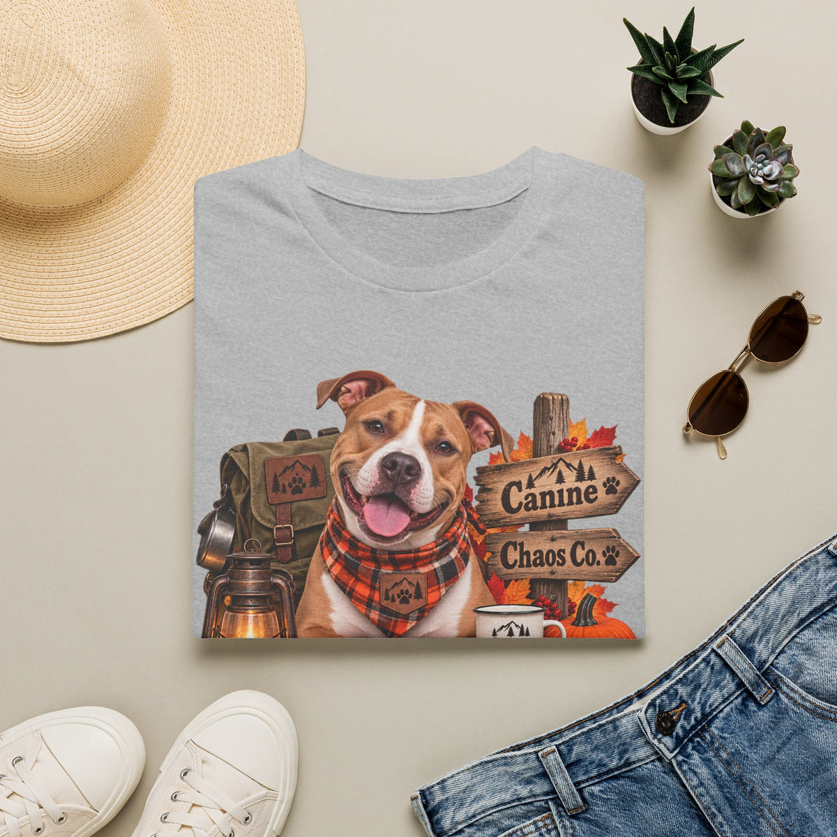 Canine Chaos Co. Fall Dog T-Shirt — Cute Plaid Bandana Puppy Tee
