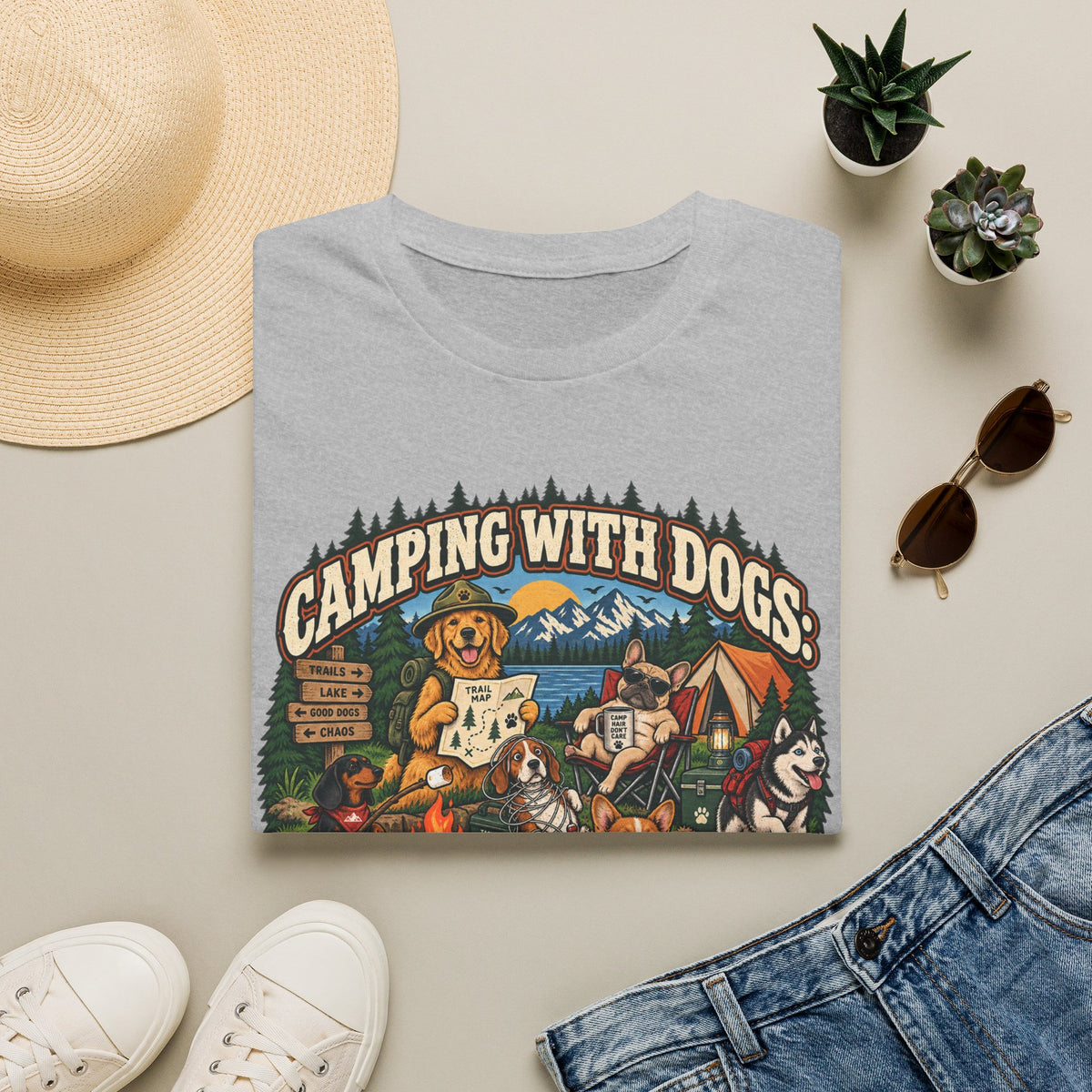 Camping With Dogs T-Shirt — Outdoor Camper Dog Lover Graphic Tee