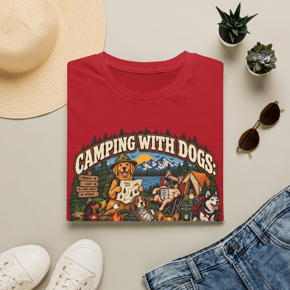 Camping With Dogs T-Shirt — Outdoor Camper Dog Lover Graphic Tee