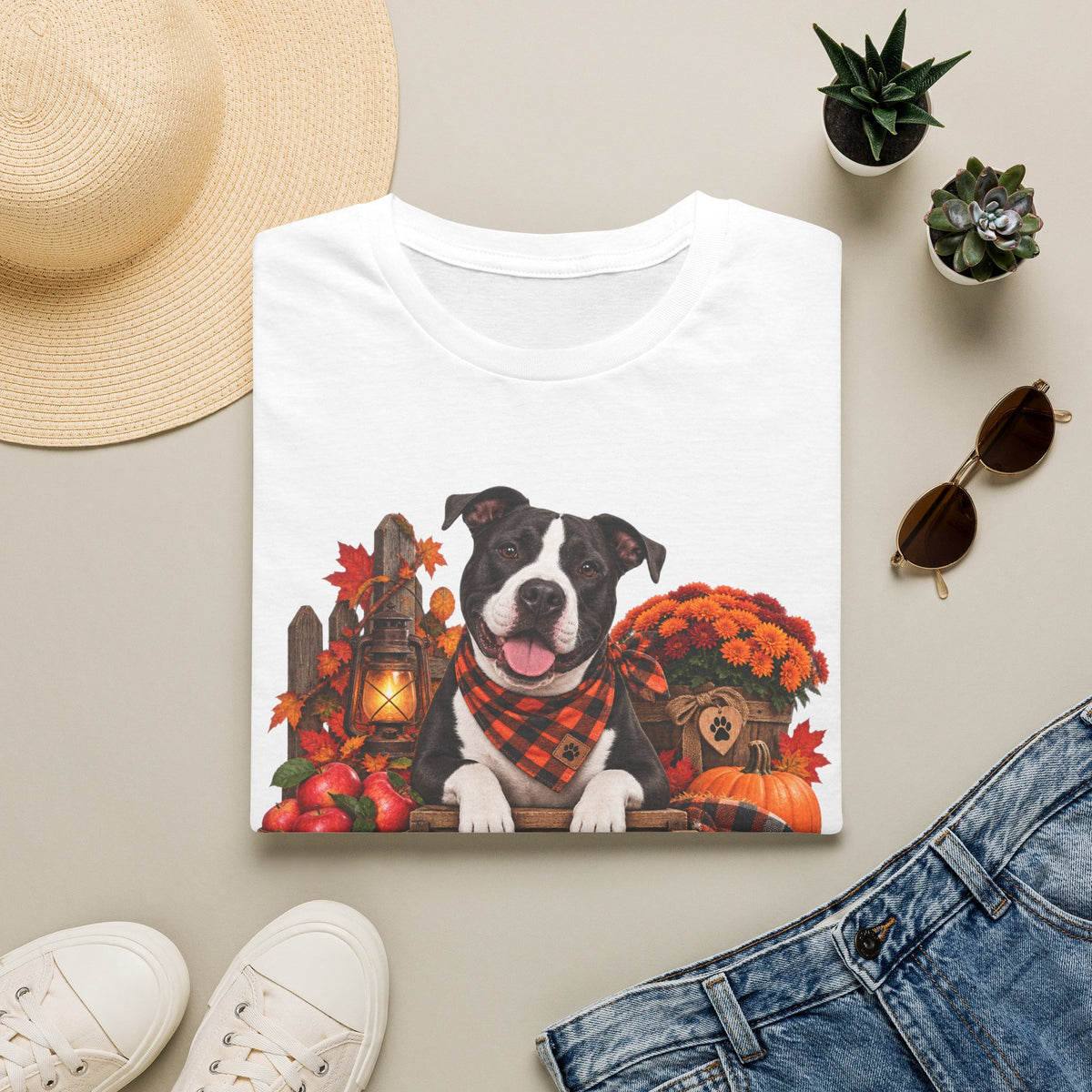 Fall Dog T-Shirt — "Canine Chaos Co." Autumn Pumpkin & Leaves Tee