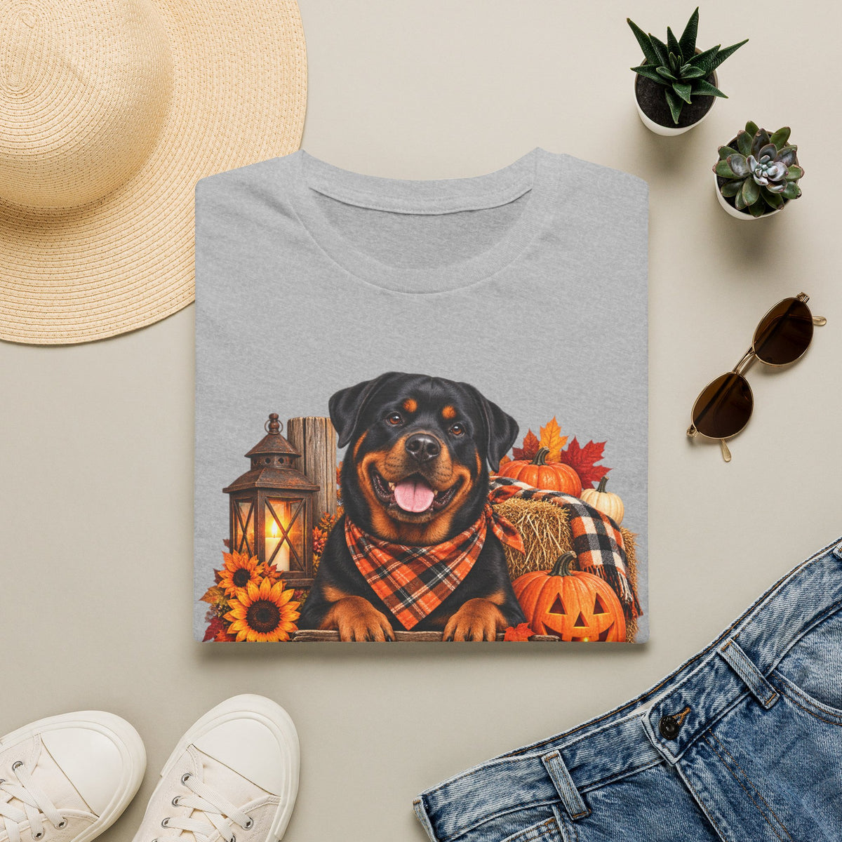 Rottweiler Autumn Tee — "Canine Chaos Co." Fall Pumpkin Dog Shirt