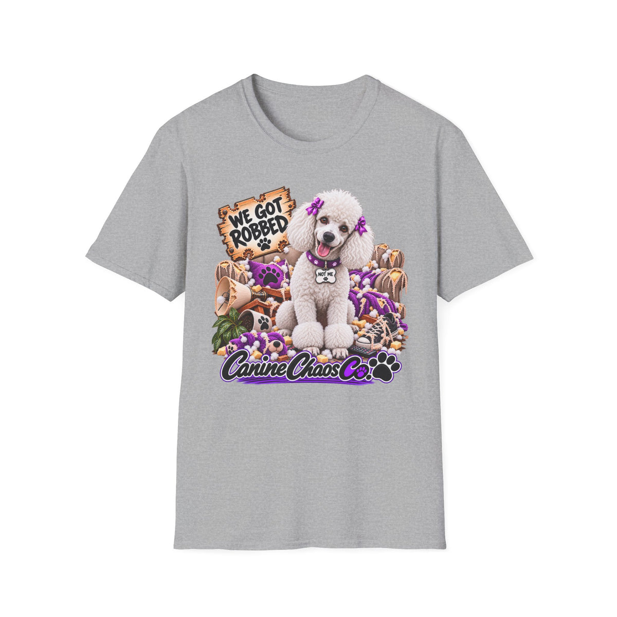 Poodle Pet Rescue Tee — “We Got Robbed” Canine Chaos Co. Graphic T-Shirt
