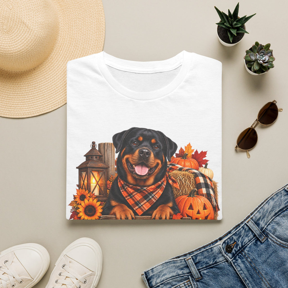 Rottweiler Autumn Tee — "Canine Chaos Co." Fall Pumpkin Dog Shirt